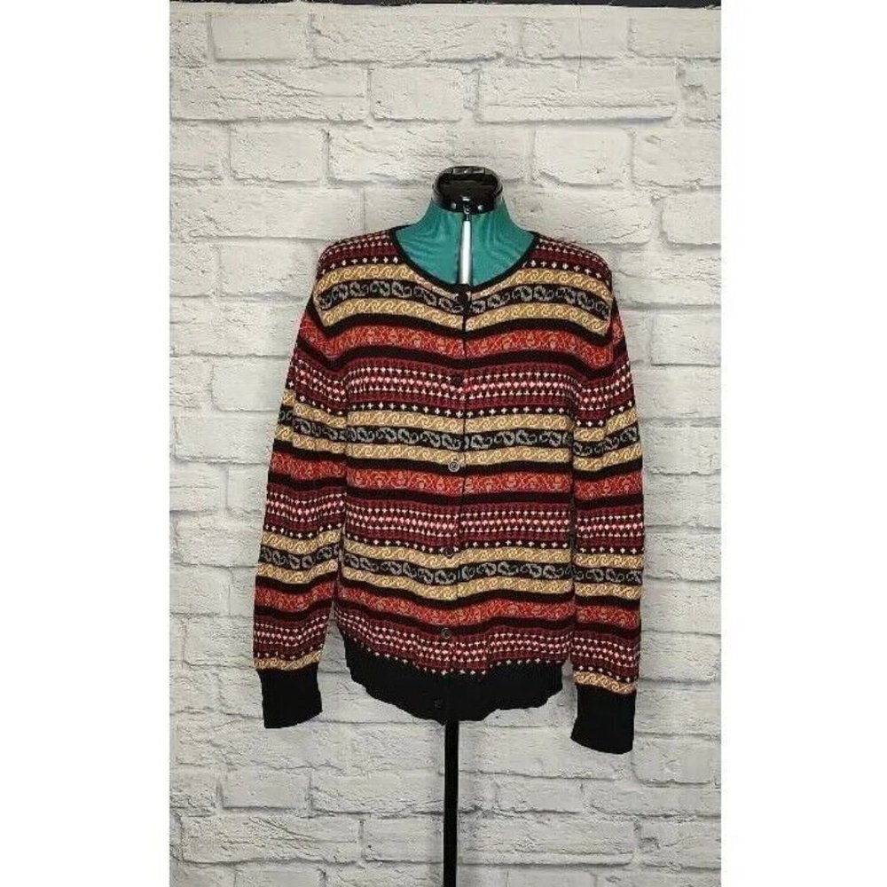 EAGLES Eye Womens Cardigan Sweater Multicolor Long Sleeve Button Knit Wool L